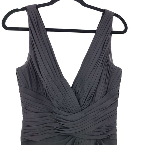 Vtg Black Pintuck Pleat V-Neck Sleeveless Formal Gown Sz 10 Front Slit Cocktail - Picture 4 of 11